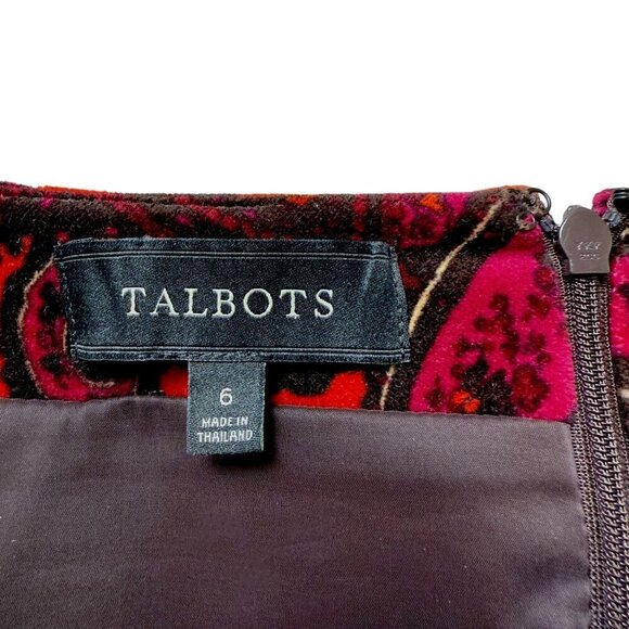 TALBOTS Pencil Skirt Size 6 Red Paisley Cotton Velveteen Womens Preppy Holiday - Picture 4 of 9